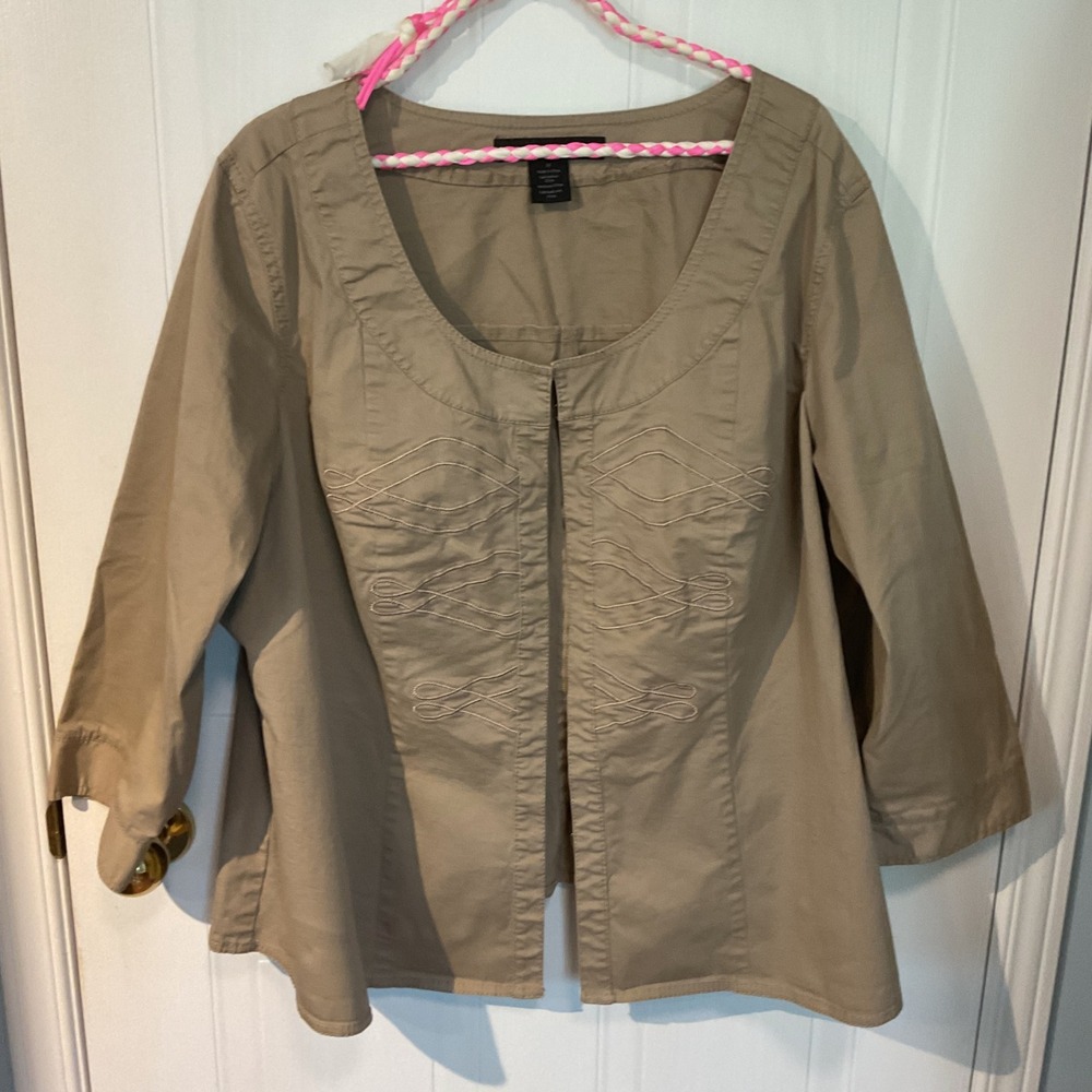Calvin Klein Jeans Jacket Womens 3X Tan Excellent Embroidered Hook & Eye Front